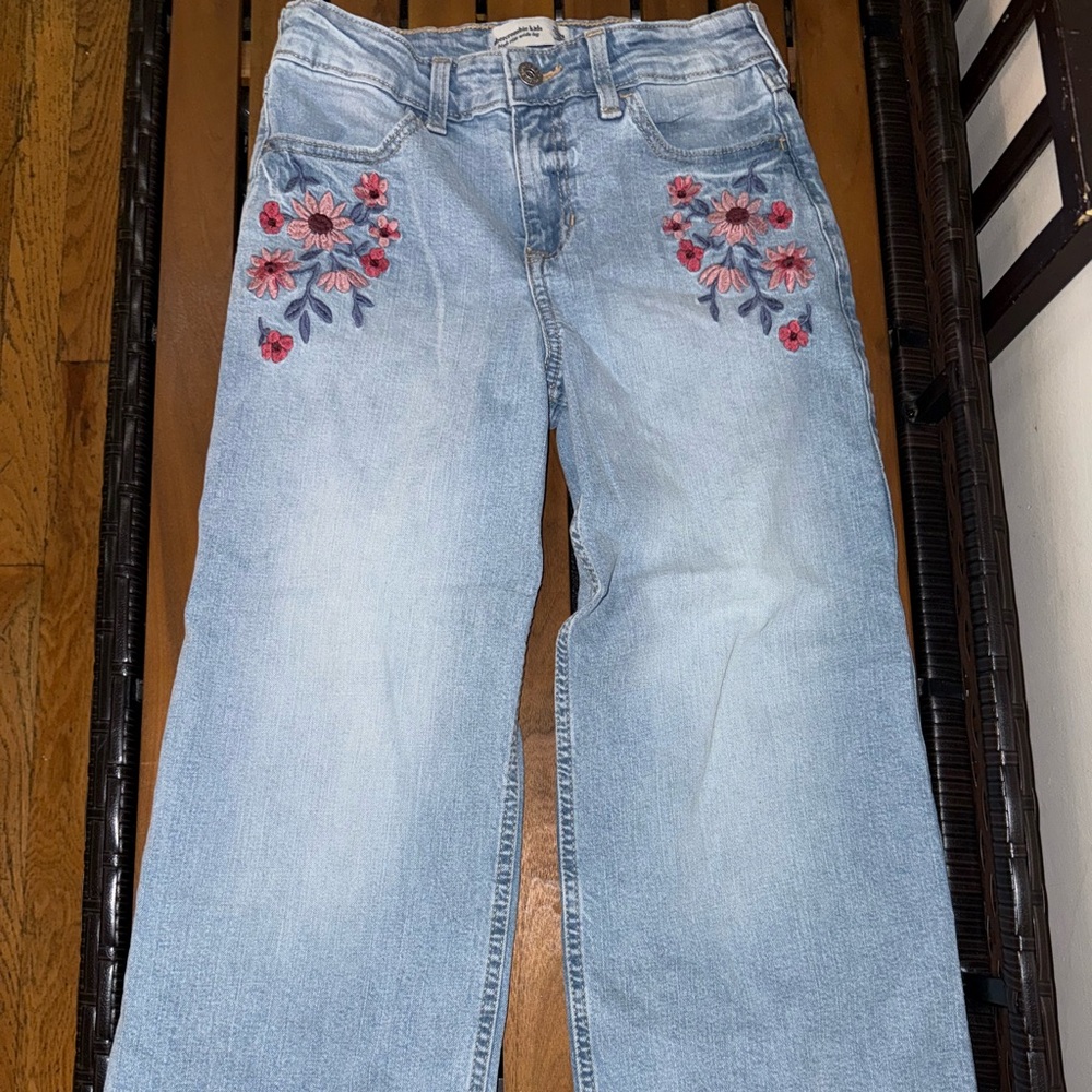 Abercrombie Kids Blue Floral Embroidered Jeans